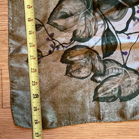 27” square scarf in beautiful shades of green with print of bamboo and ivy - Picture 2 of 4